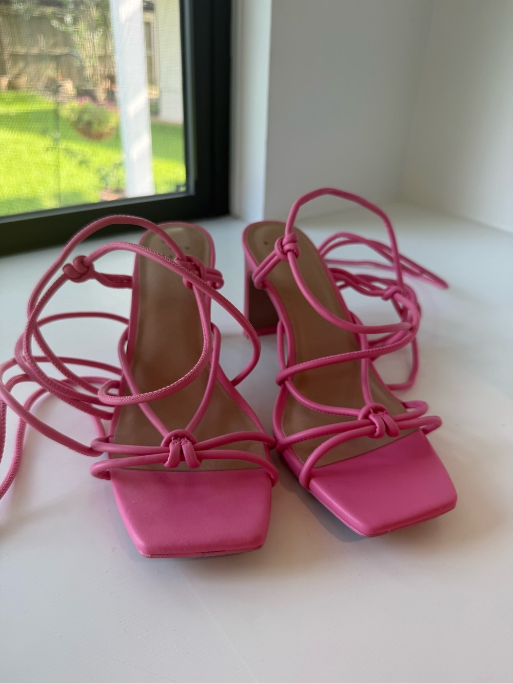 a new day Pink Strappy Lace-Up Block Heel Sandals